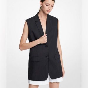 Michael Kors Collection Crushed Cotton Sleeveless Jacket Sz 10 Black NEW $1190